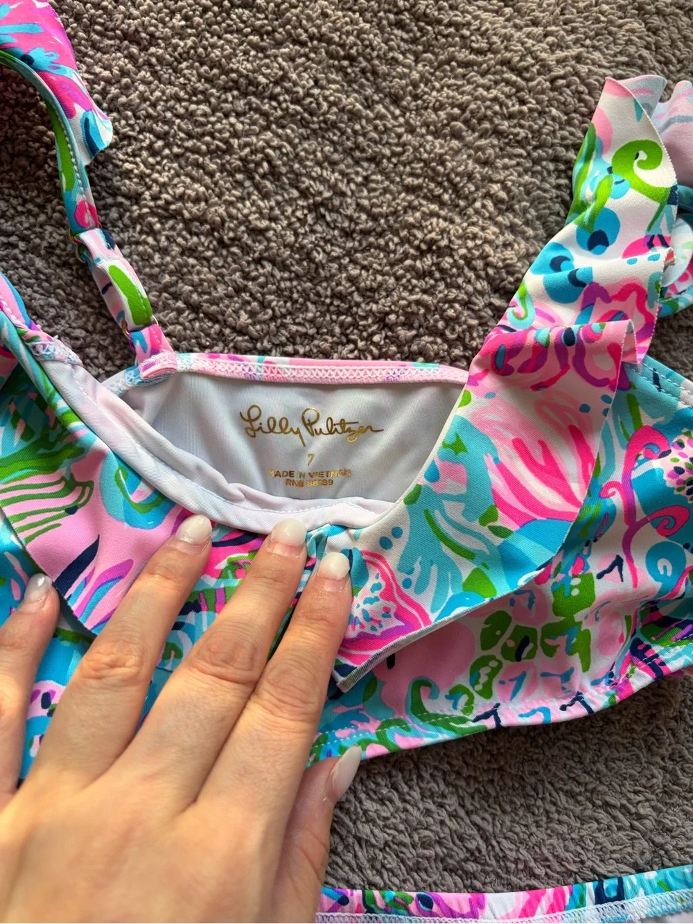 Lilly Pulitzer Pink Blue Green Floral Ruffle Bikini